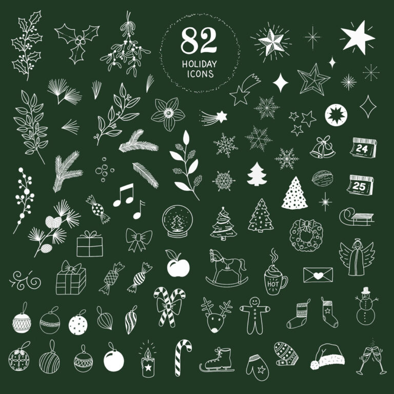 Holiday Stamp & Brush Set - 82 Icon Stamps